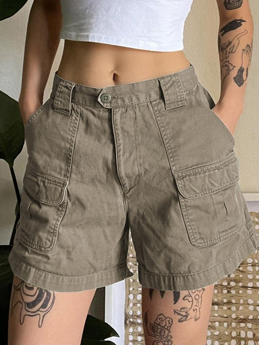 Graue Denim Cargo Shorts mit geradem Bein