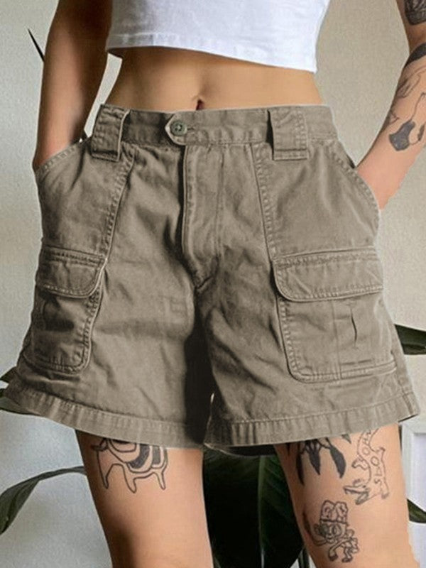 Graue Denim Cargo Shorts mit geradem Bein