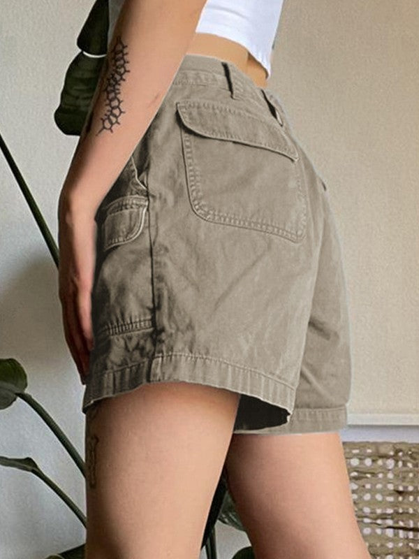 Graue Denim Cargo Shorts mit geradem Bein