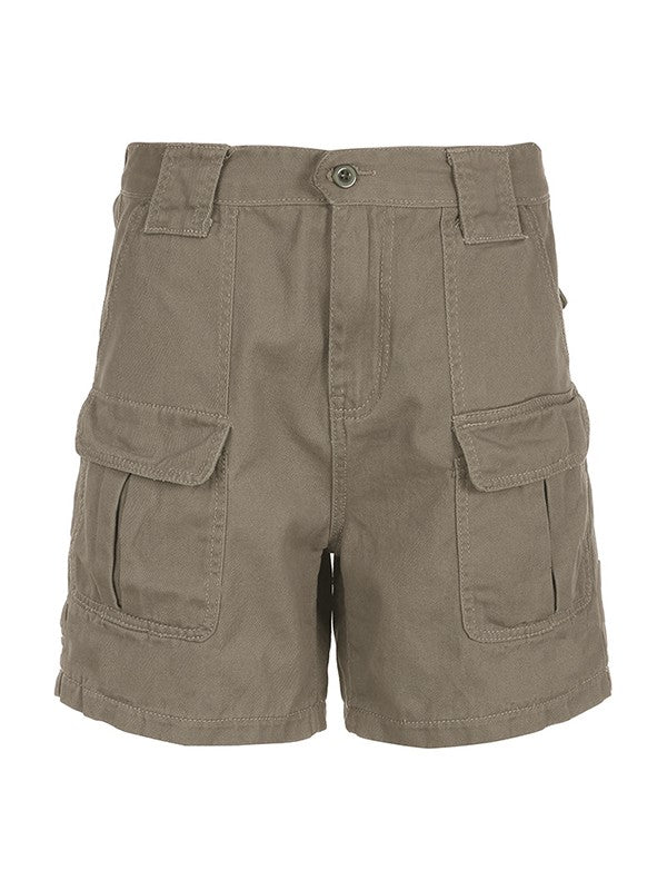 Graue Denim Cargo Shorts mit geradem Bein