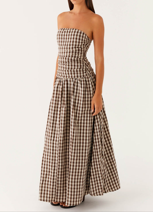 Aryanna Maxikleid - Brown -geruite