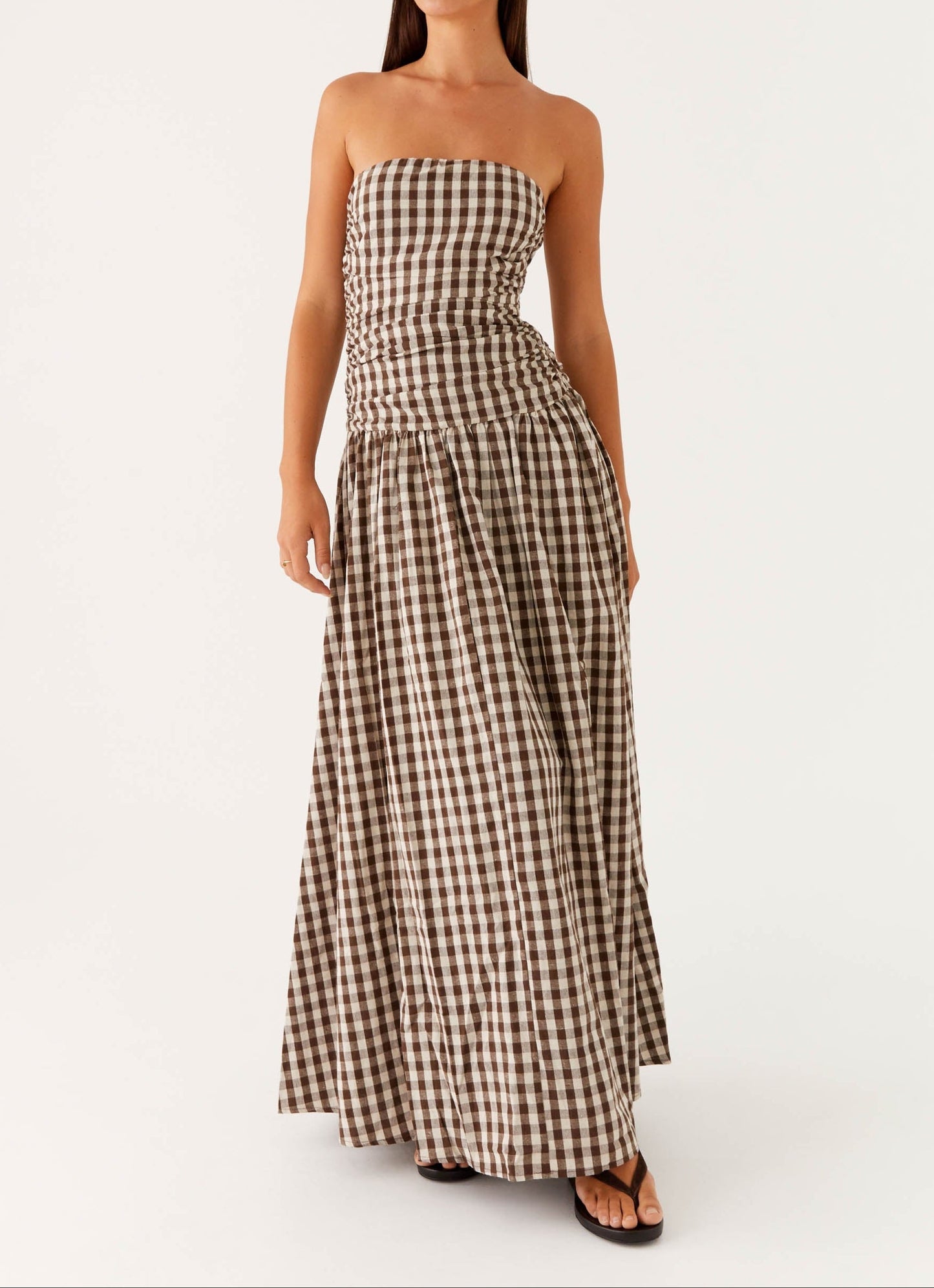 Aryanna Maxikleid - Brown Checkered