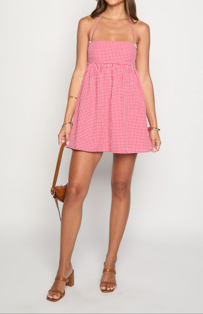 Scirocco Rotes Gingham Halter MiniKleid