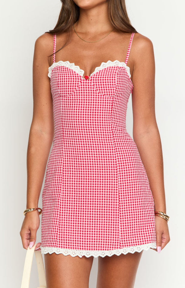 Beronia rotes Gingham Minikleid
