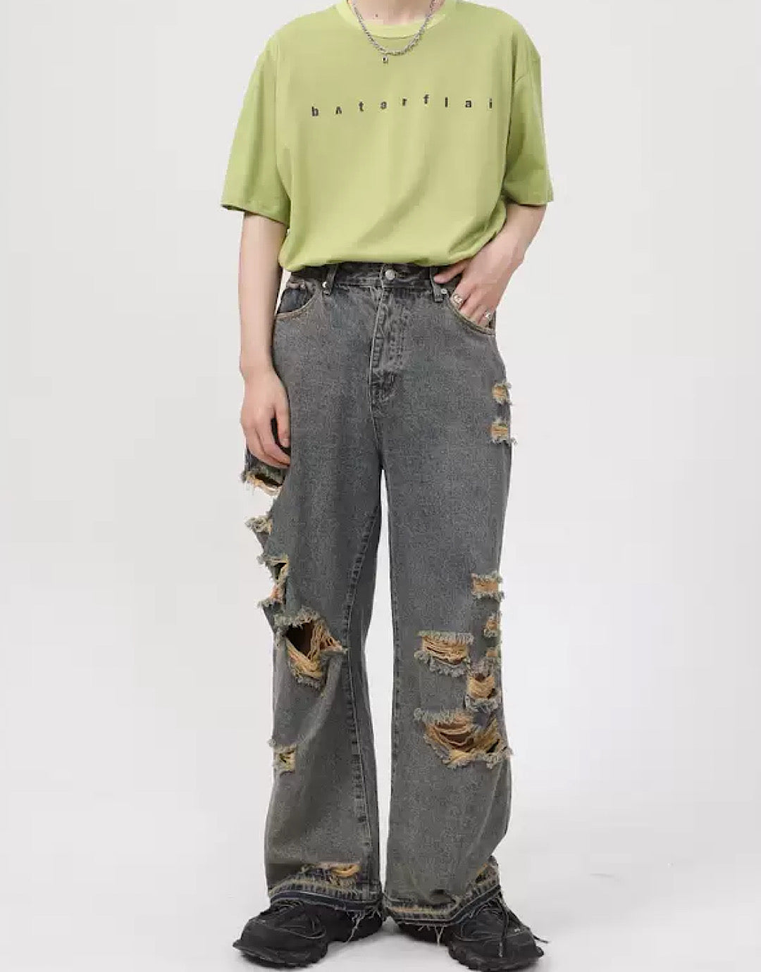 Punk Men's Damage Baggy Jeans