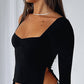 Black vintage long sleeve t-shirt with square neck and slit