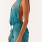 Mia Mini Dress with Plunging Neckline and Scarf – Green Batik
