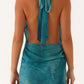Mia Mini Dress with Plunging Neckline and Scarf – Green Batik