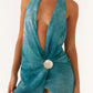 Mia Mini Dress with Plunging Neckline and Scarf – Green Batik