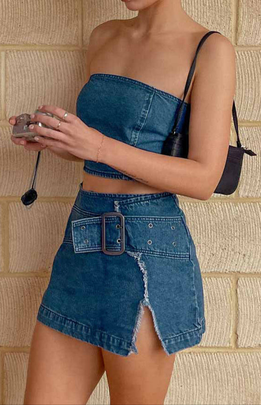 Maddalena Belt denim mini rok
