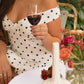 Analia Off Shoulder Mini Kleid in Weiß mit Pünktchen