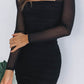 Ambra Langarm Mesh Party Kleid Schwarz