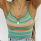 Grünes Y2K Gestreiftes Halter Strick Crop Cami Top