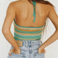 Grünes Y2K Gestreiftes Halter Strick Crop Cami Top