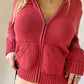 2000s Einfarbige Kapuzen Crop Strickjacke