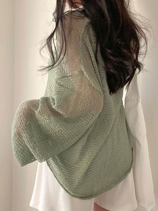 Green Vintage Oversized Long Sleeve Crochet Knit Top