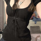 Schwarze Vintage Spitzenbesatz U-Ausschnitt  Bluse