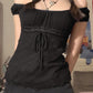 Schwarze Vintage Spitzenbesatz U-Ausschnitt  Bluse