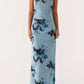 Massima Maxi Dress – Blue-Black with Floral Pattern