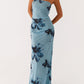 Massima Maxi Dress – Blue-Black with Floral Pattern
