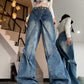 Vintage Cross Design Graphic Wide Flared Baggy Jeans