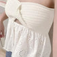 White Vintage Knitted Knot Tube Top with Embroidery 