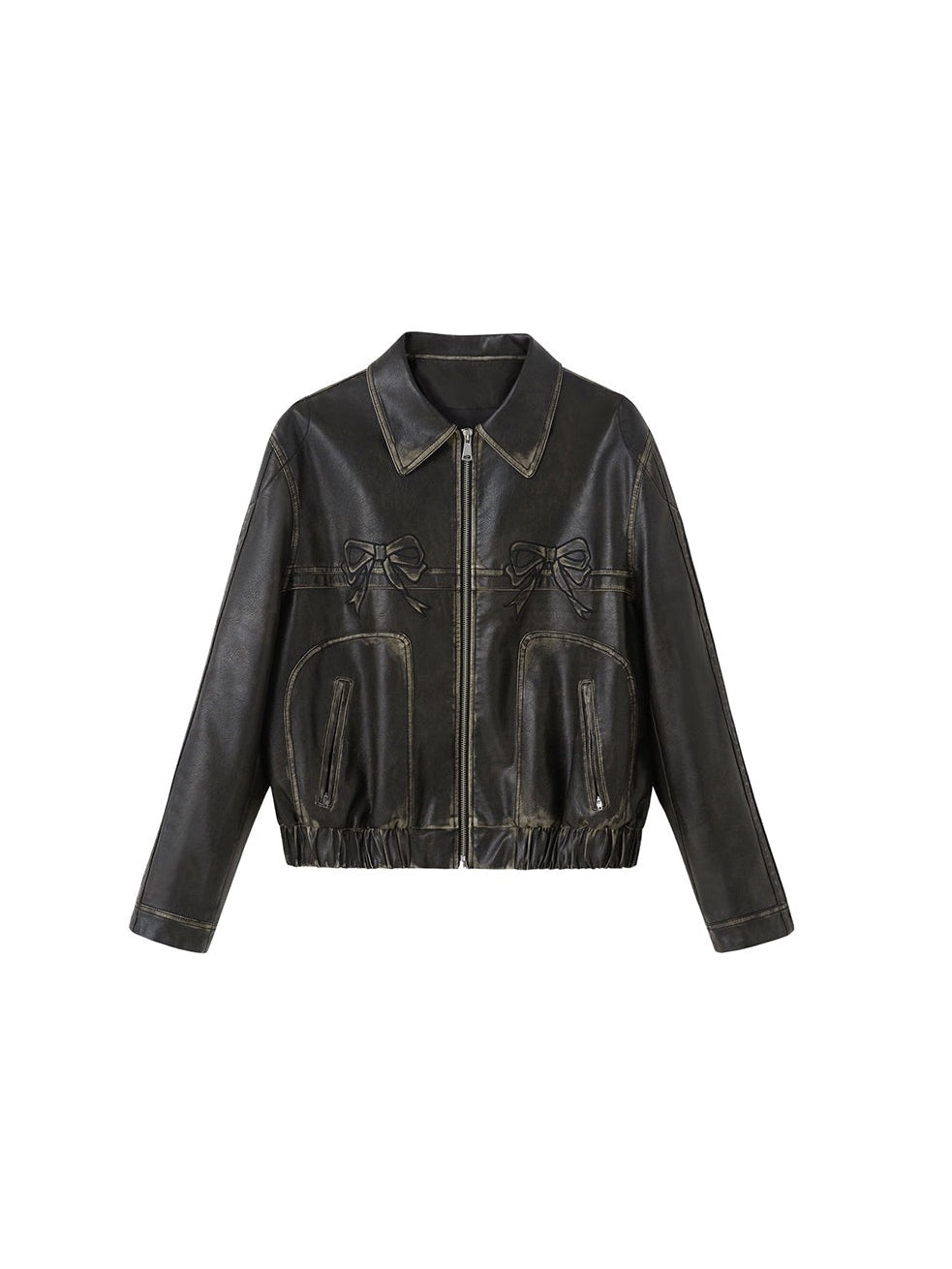 Y2K Bowknot Zip Up Leather Jacket