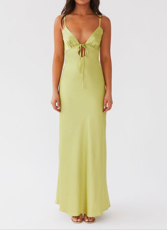 Grazia Flora Satin Maxikleid - Groene verwachtingen