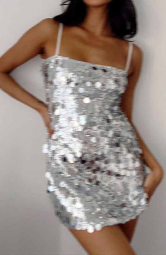 Laguna mini -jurk in zilver met glitter