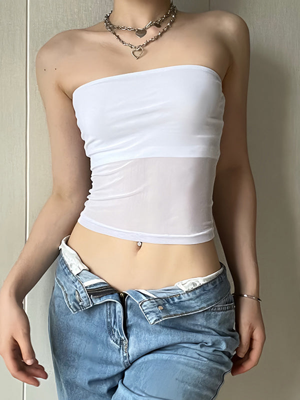 Weißes Paneel Mesh Bandeau Top