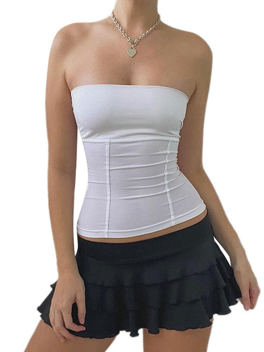 Weißes Vintage Ärmelloses Bandeau Top mit Einsätzen