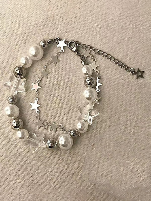 Vintage Stern Kunstperlen Charm Doppelreihiges Armband