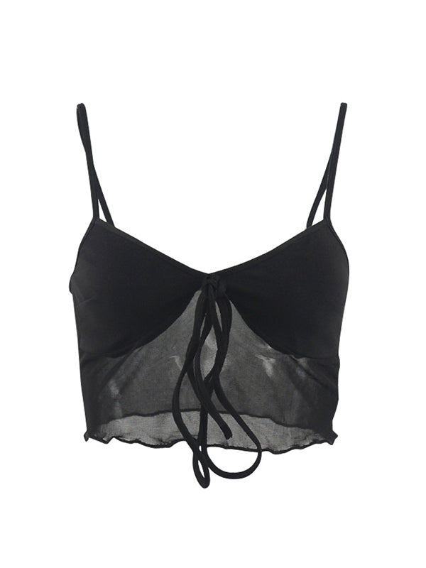 Top con camicetta prospettica in rete nera vintage