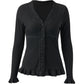 Vintage Black Knit Top with Front Buttons and Lace