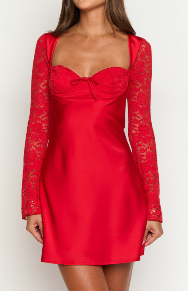 Romancia Red Long Arm Mini Dress