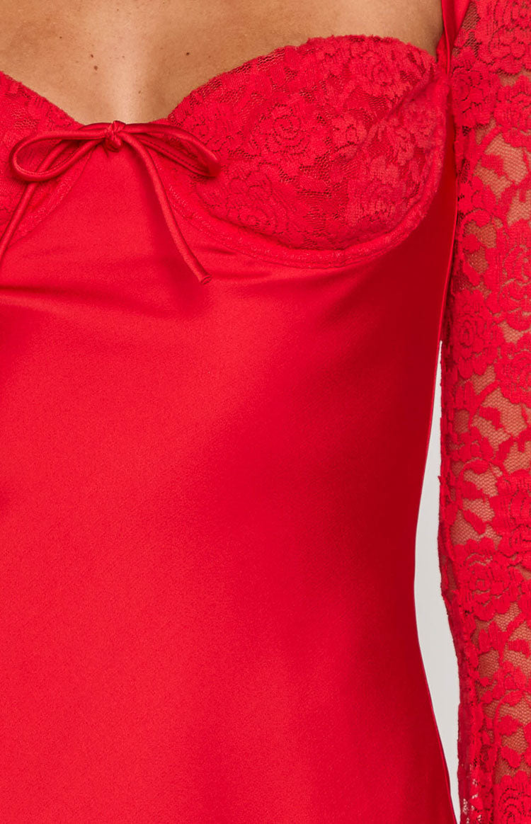Romancia Red Long Arm Mini Dress