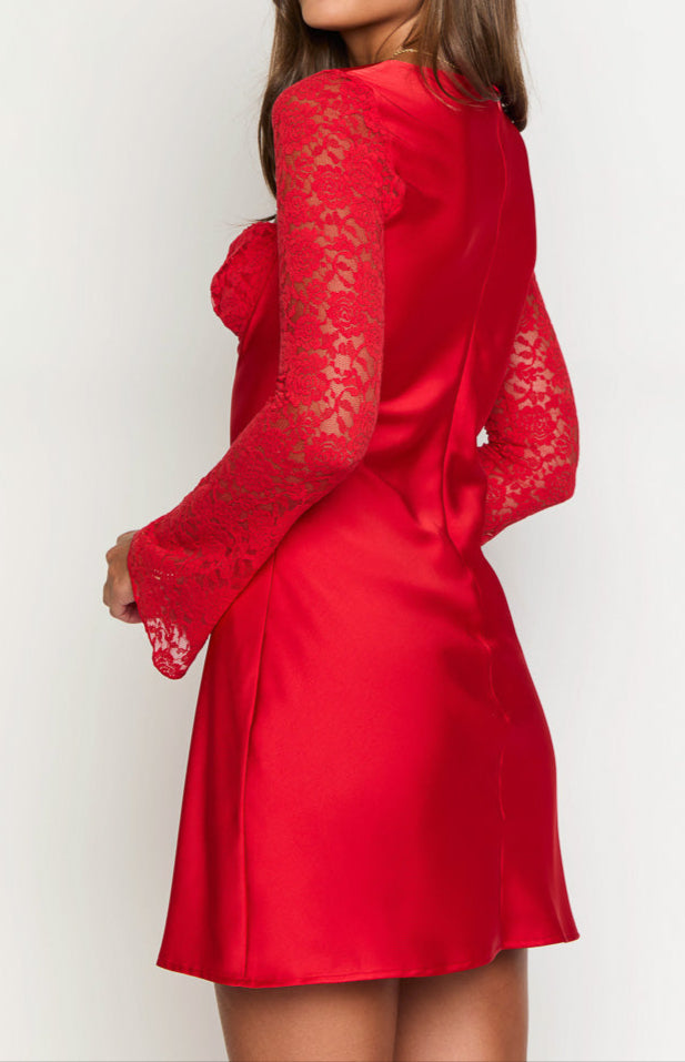Romancia Red Long Arm Mini Dress