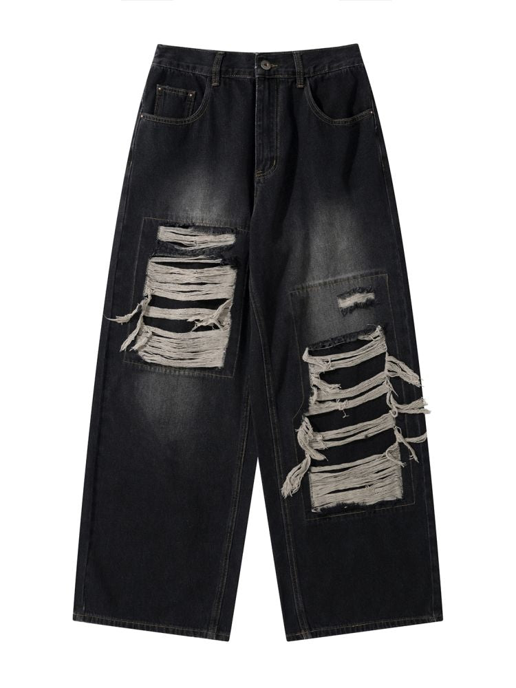 Jeans larghi strappati anni 2000 con foro finto unisex