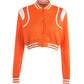 Orange Contrast Color Crop Varsity Jacket