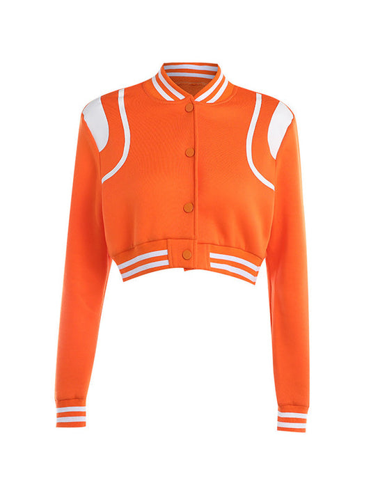 Orange Kontrastfarbige Crop Varsity Jacke