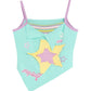Blauwe Y2K Star Patch asymmetrische cami top