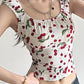 Y2k backless short sleeve crop top with cherry print