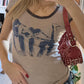 T-shirt grigia a maniche corte con stampa vintage