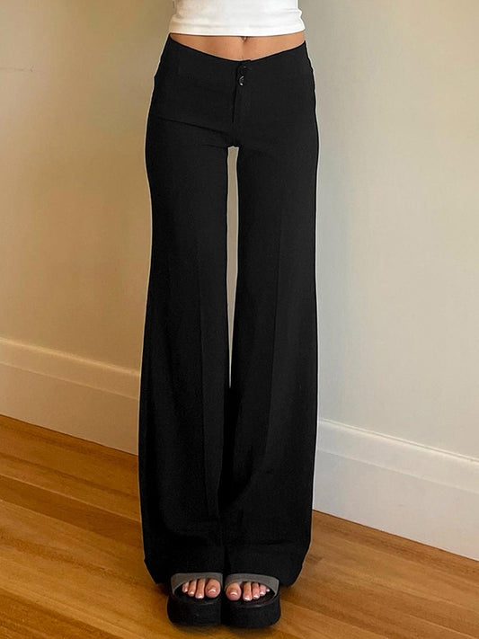 Schwarze Vintage Hose mit Hoher Taille und Ausgestelltem Geradem Bein
