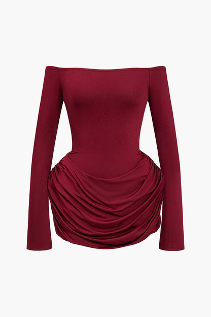 Solid Y2k Ruffle Off Shoulder Mini Dress