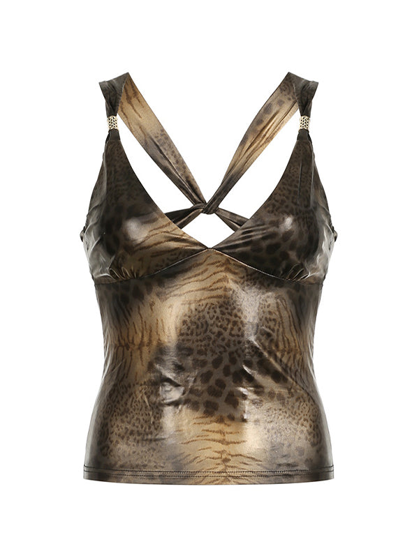 Rückenfreies Vintage Tank Top mit Leopardenmuster