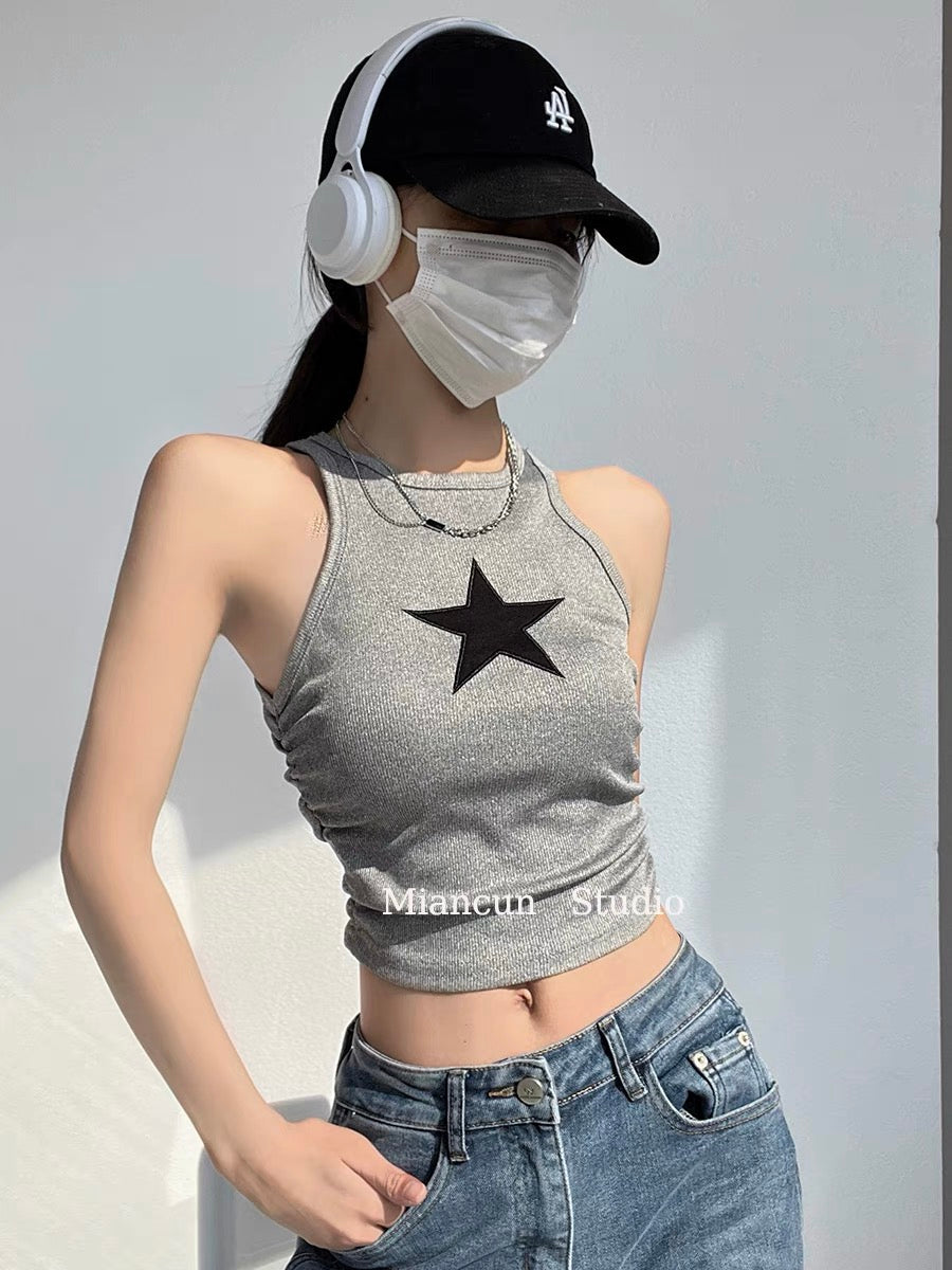 Contrast Color Y2K Star Patch Cropped Tank Top