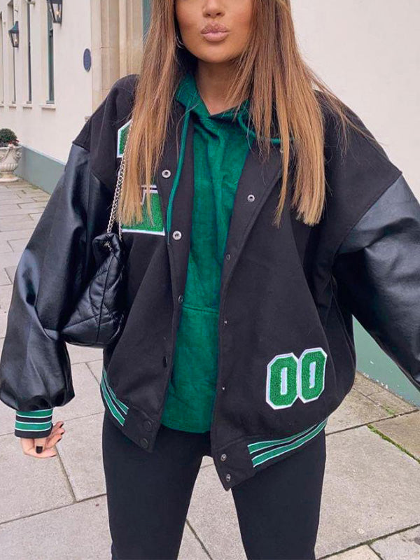 Retro Schwarze Oversize Logo Varsity Jacke