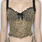 Vintage Bow Lace Splice Leopard Print Cami Top