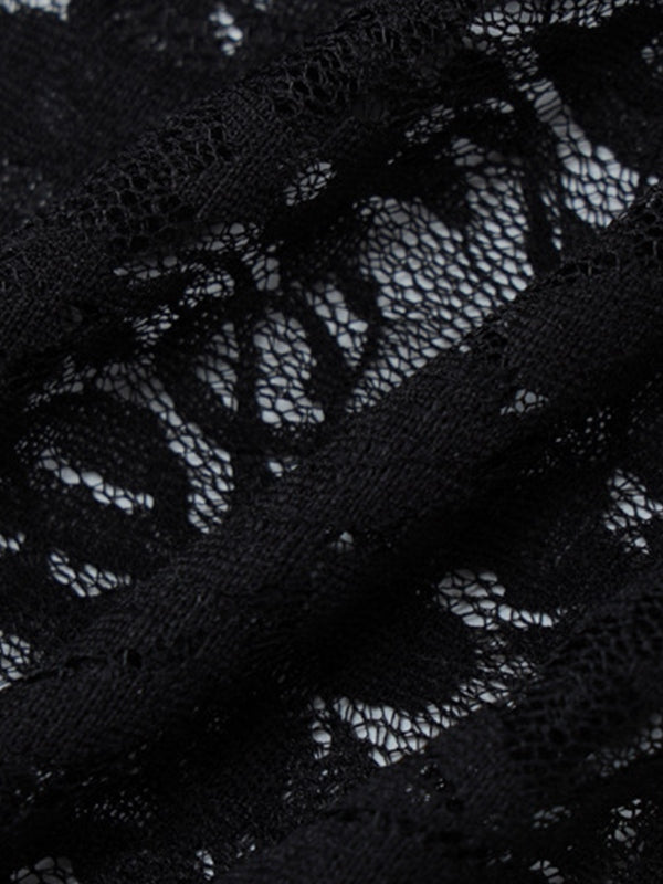 Schwarzes Rückenfreies Vintage Minikleid aus Spitze mit Neckholder
